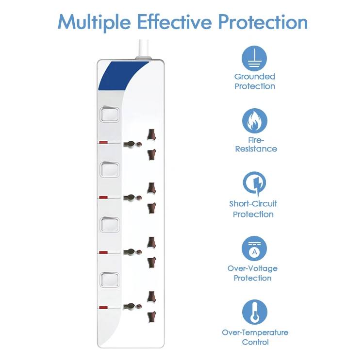 New Model 4 outlets Power Strip Universal Power Strip Overload Protector Extension Cord with Multi Outlet extender