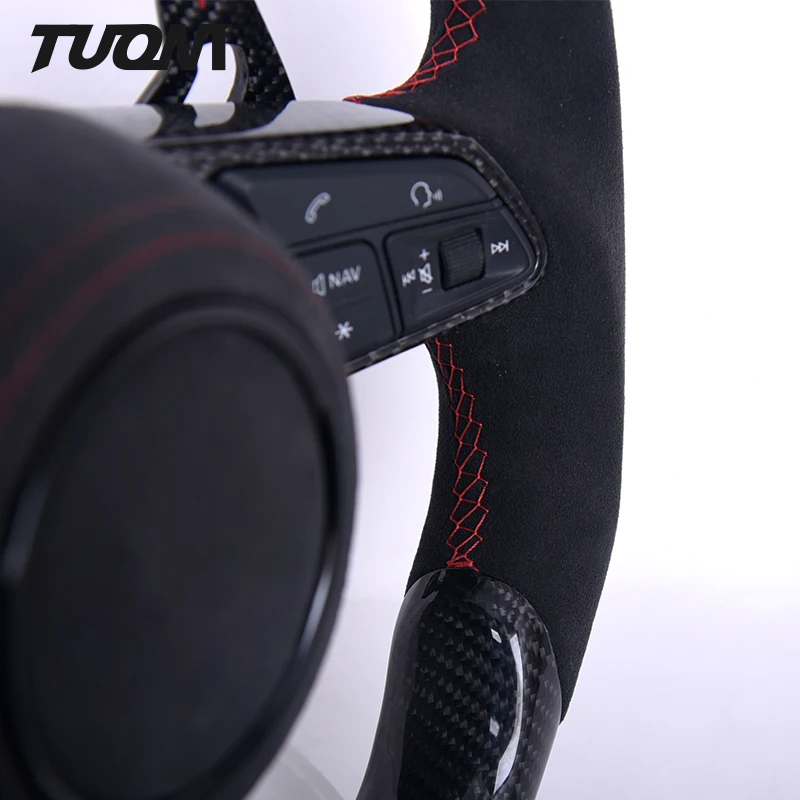 For Audi A3 A4 A5 R8 RS3 TTRS Plane Model Carbon Fiber Flat Bottom Suede Leather Steering Wheel