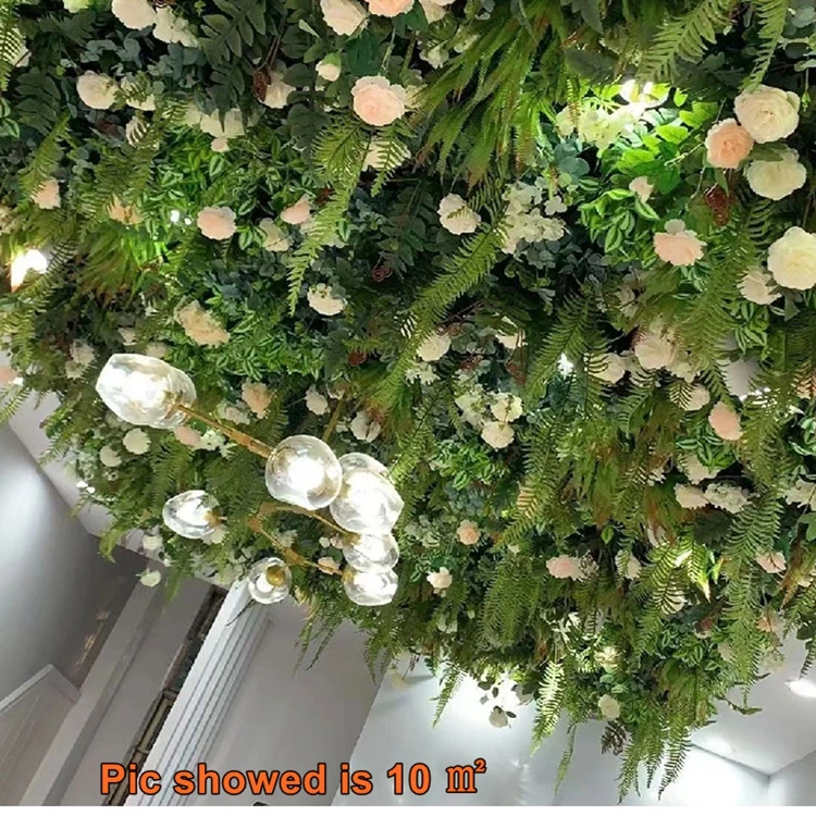 Hotel Restaurant Hall Roof Green Fake Leaf Wall Panel Faux Greenery Artificial Ceiling Hanging Leaves Plant for Ceiling Decor