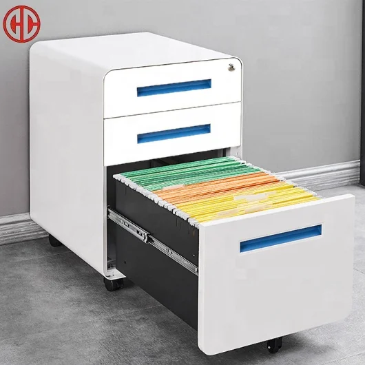 Office Mobile Pedestal Multi Colored Storage Cabinet 3 Drawers Material Locker Cabinet Movable KD Structure Filing Cabinets