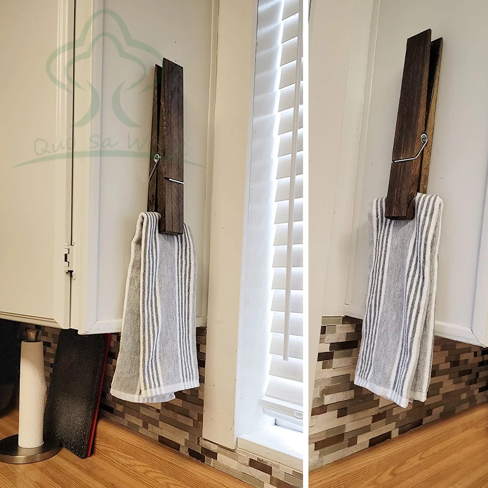Jumbo Clothespin Bathroom Towel Holder Rustic Farmhouse Wooden Towel Racks for Bathroom Laundry Decor