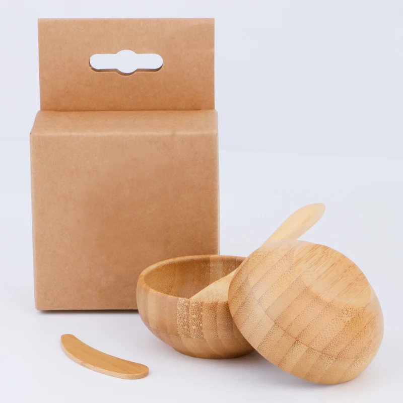High Quality Custom Logo Natural Durable Bamboo Wood Mask Bowl Spoon Set Cosmetics Tools