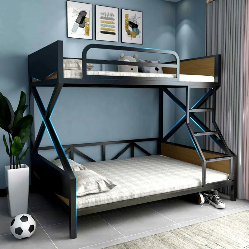 Modern Metal Loft Bunk Bed Twin-Over-Full Size with Removable Stairs