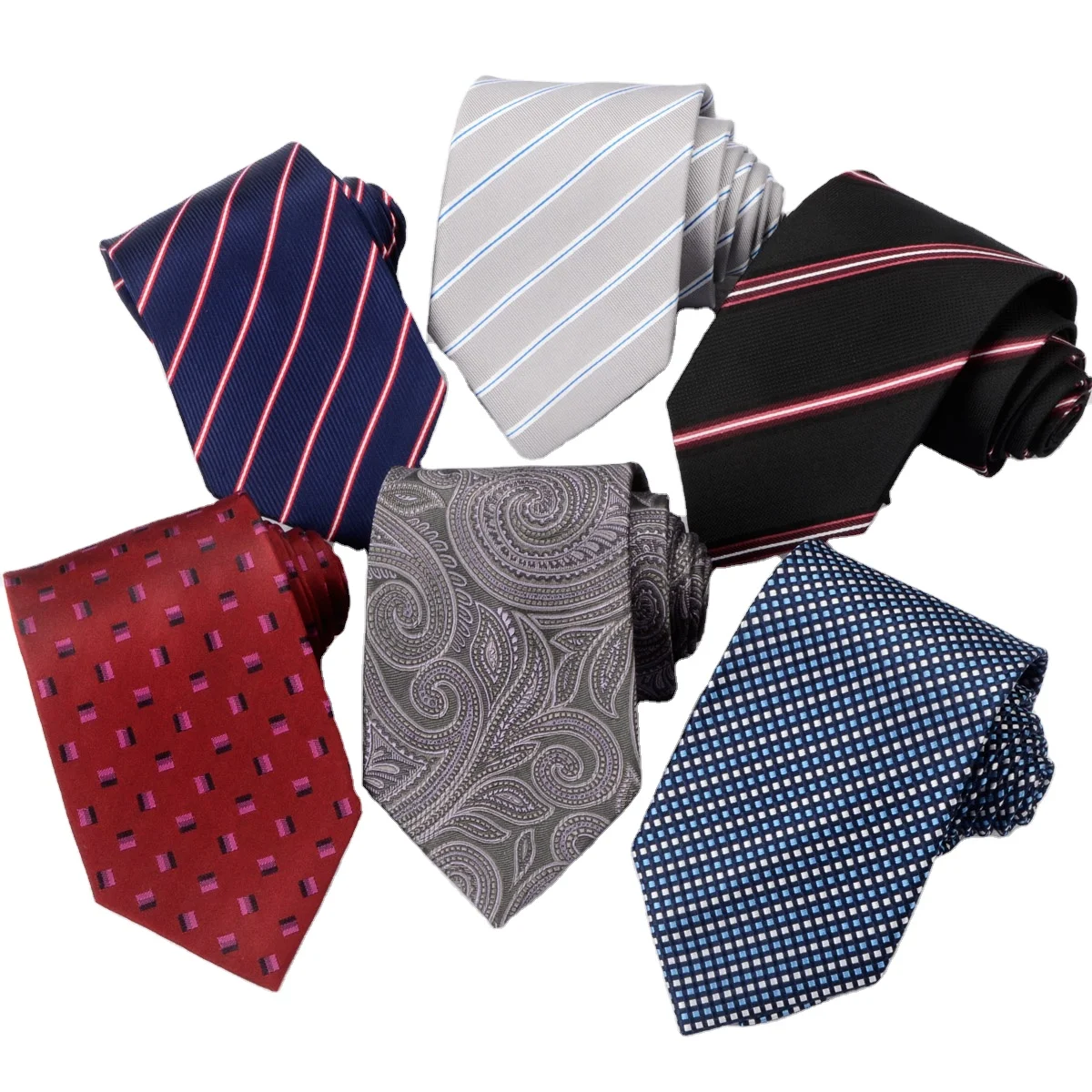 Hamocigia Men Woven Jacquard Paisley Stripe 1200 Stitches Handmade Custom Silk Tie