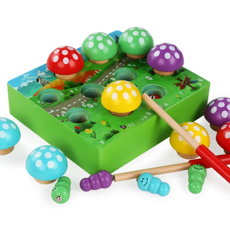 Educational Toys Early Learning Magnetic Mushroom Forest Catching Insects Game Gift For Kids China Wooden Toy