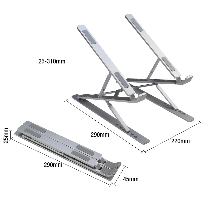 
2021 ICETEK Double Foldable Laptop Holder Ventilated Desktop Cooling Stand 6+9 Levels Adjustable Aluminum Notebook Riser Mount 