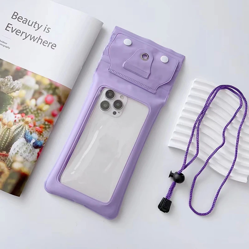 Airbag Design Magic Tape Touchscreen Triple Folding Neck Pouch swimming floating pvc waterproof phone bags with lanyard