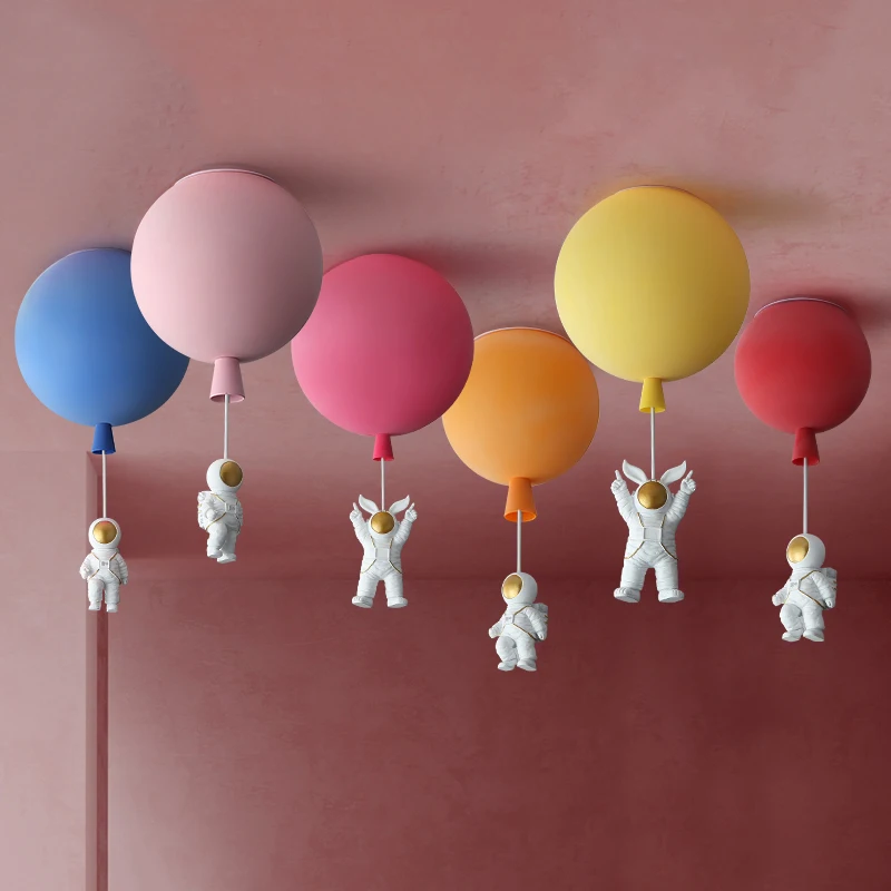 Creative Cartoon Kid Bedroom Colorful Bubble Ceiling Light with Astronaut Chandelier Lamp E27 Bulb