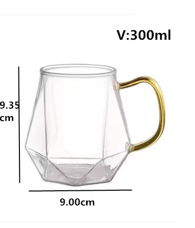 hot selling glass beer mug whiskey mug wide mouth hexagon coffee cup milk glass