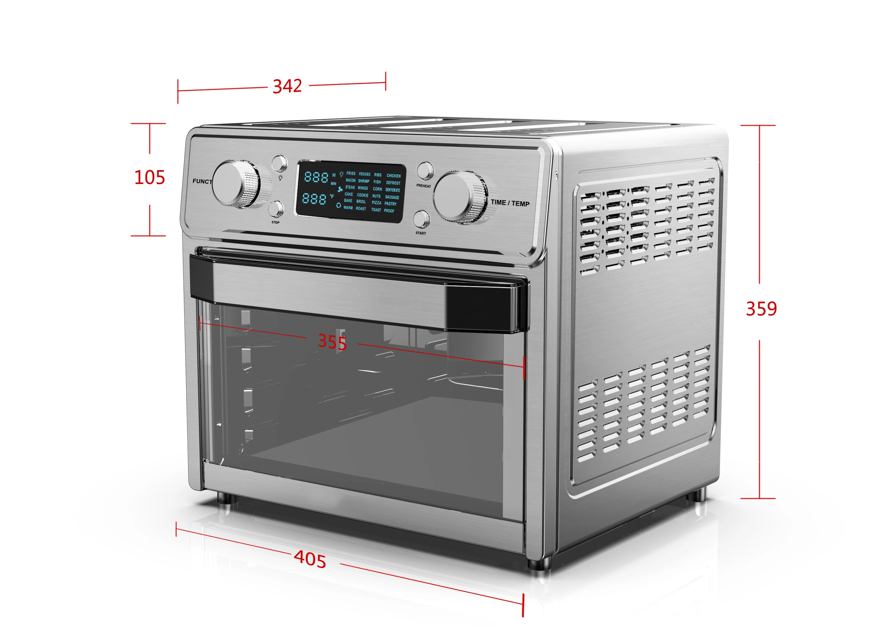 Wholesale 220V Convection Baking Air Fryer Toast Oven Convection 25L Stainless Steel Air Grill Oven For Home Kitchen