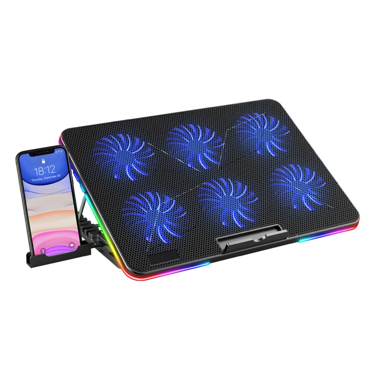 Great Roc Hot seller Adjustable Cooling Pad for Gaming Portable Notebook Cooler with phone holder RGB light Laptop Cooling Stand