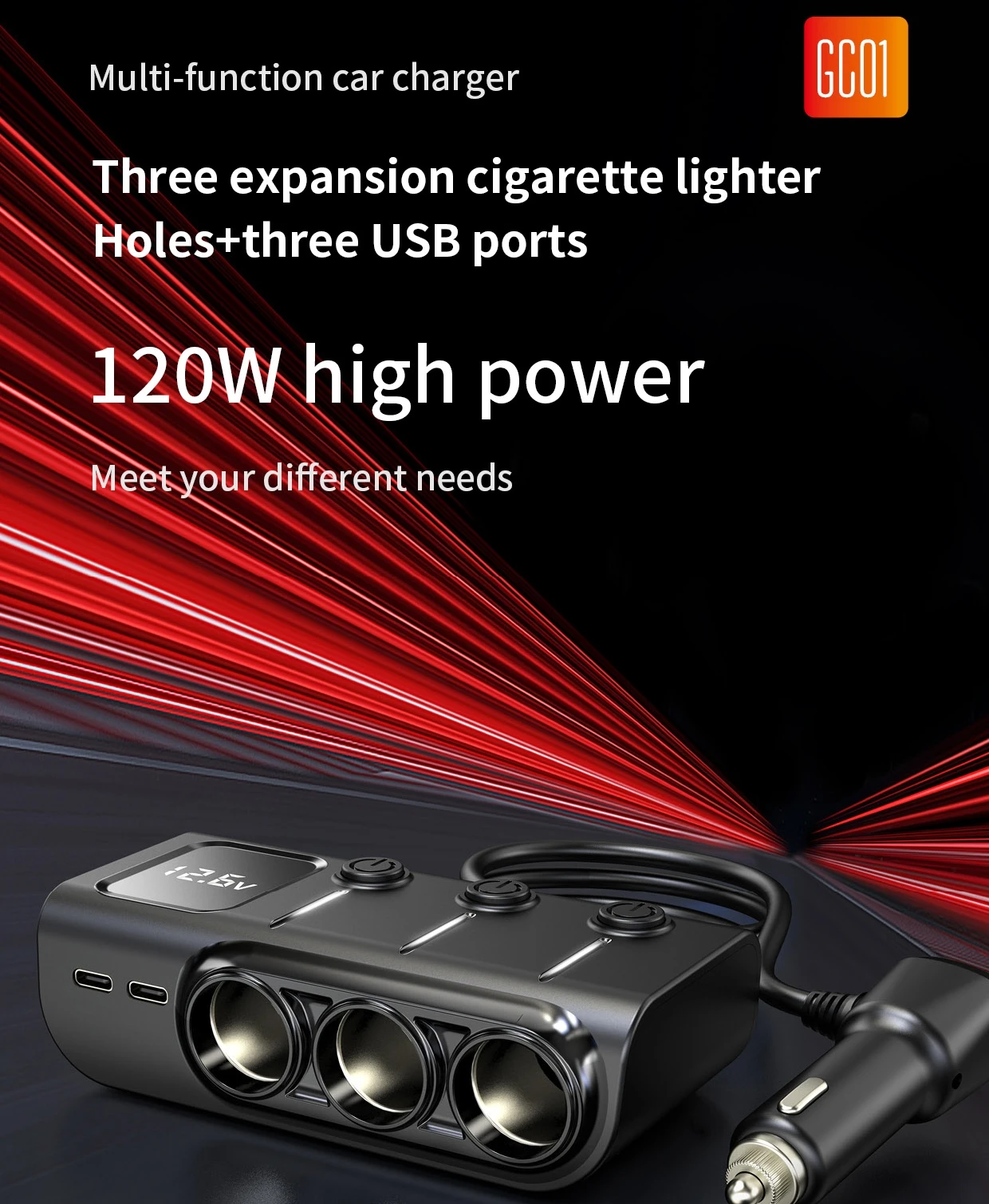 Fast 3 USB Car Charger Adapter QC PD 3A Car Cigarette Lighter Adapter 12V 120W 3 Socket Car Cigarette Lighter Splitter Charger