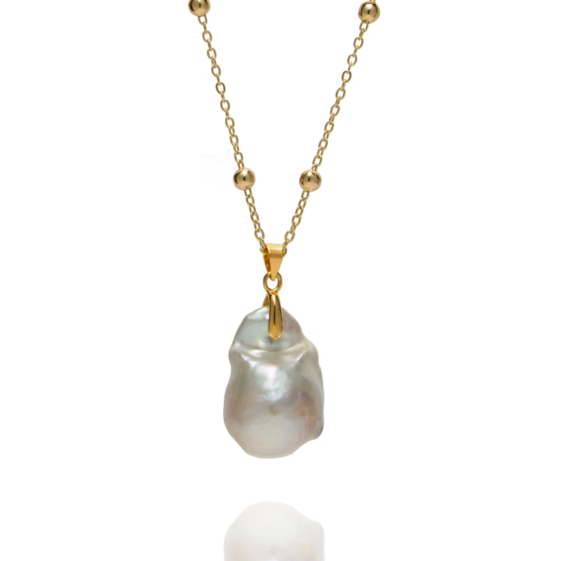 New design custom design simple 14k gold plated big baroque pearl pendant necklace for sale