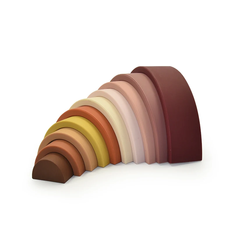 10PCS Rainbow Stacker Nesting Puzzle Blocks Silicone Stacking Toys Building Blocks Educational Toys Learning Montessori Toys