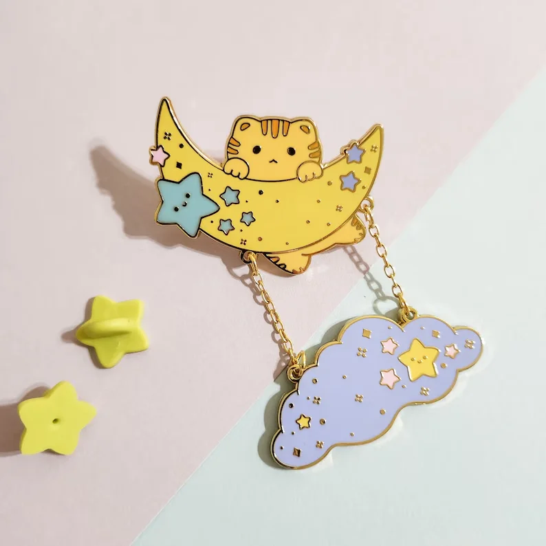 Personalised Gold Brooches Custom Die Cut Star Catcher Enamel Pins Kawaii Anime Girl Lapel Pin Cute Trippy Hat Pin