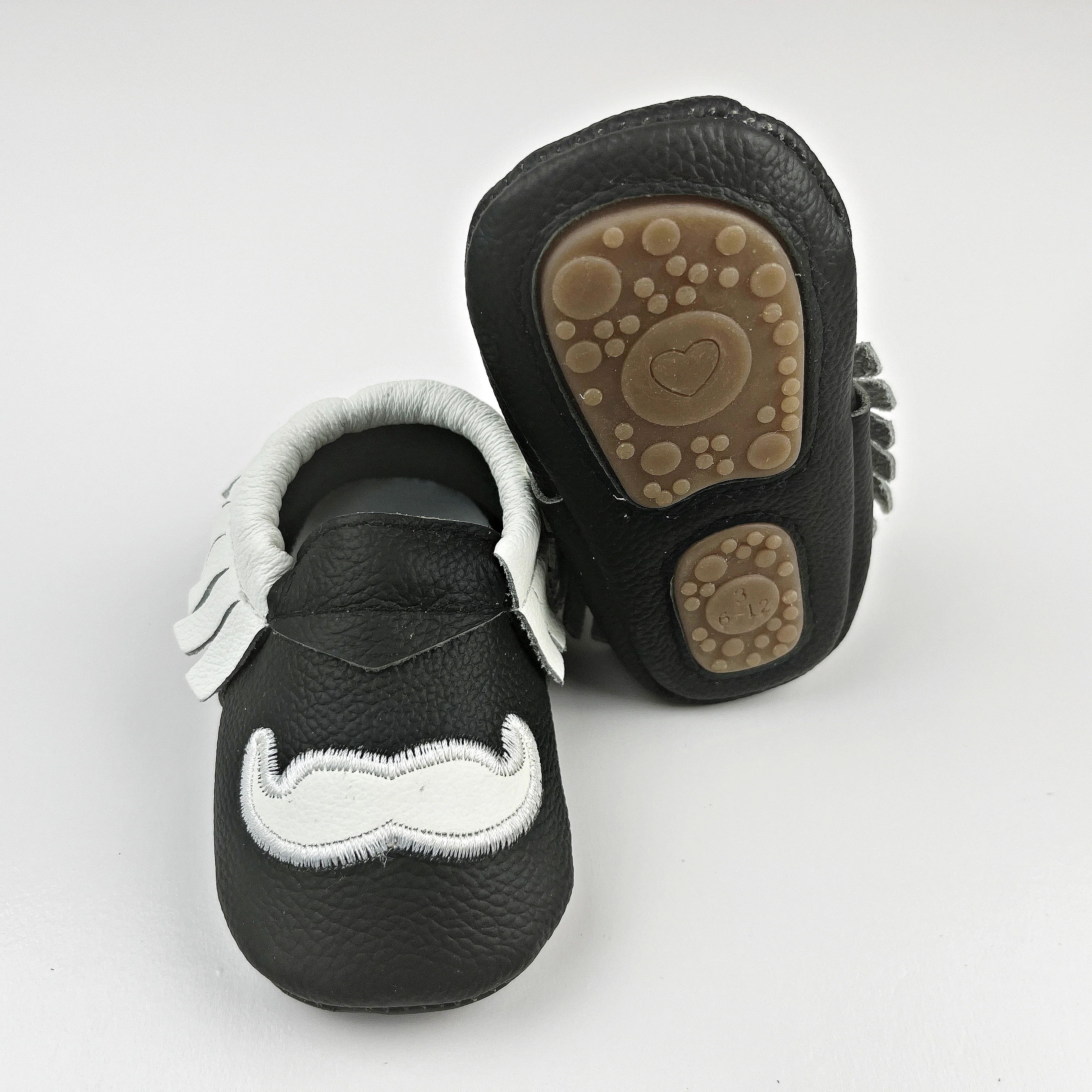 Bede Wholesale black cute beard pattern styling fringe leather outdoor soft comfortable baby walking shoes