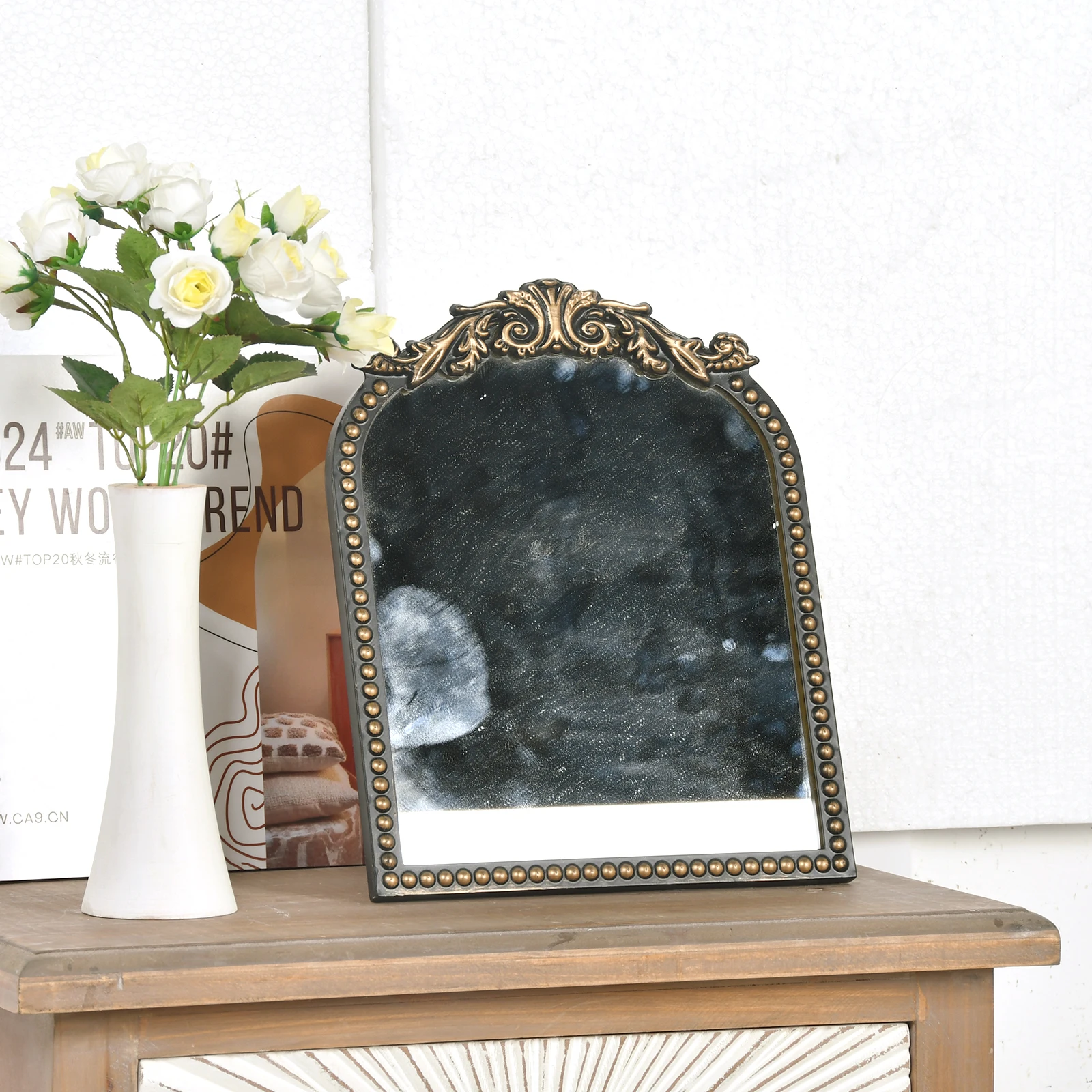 Wall Decoration Art Baroque Wall Decor Mirrors European Style Arch Hanging Wall Mirror For Living Room Decoration