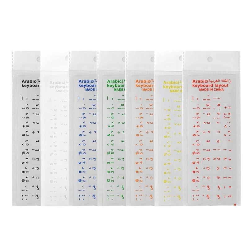 Universal Arabic Keyboard Stickers English Replacement Stickers with Clear Background Lettering for Laptop Desktop Keyboards