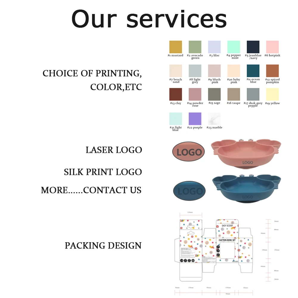 Suction Baby Silicone Divided Plate Feeding Dinnerware Placemat Non-Slip Toddlers Tableware Food Feeding  Suction Plate For Kids