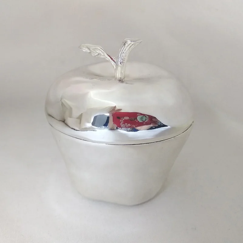 Fashion Apple Design Silver Shiny Metal Trinket Box