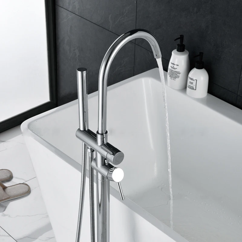 Brass Tub Filler Tub Shower Faucet Floor Mount Freestanding Bathtub Faucet