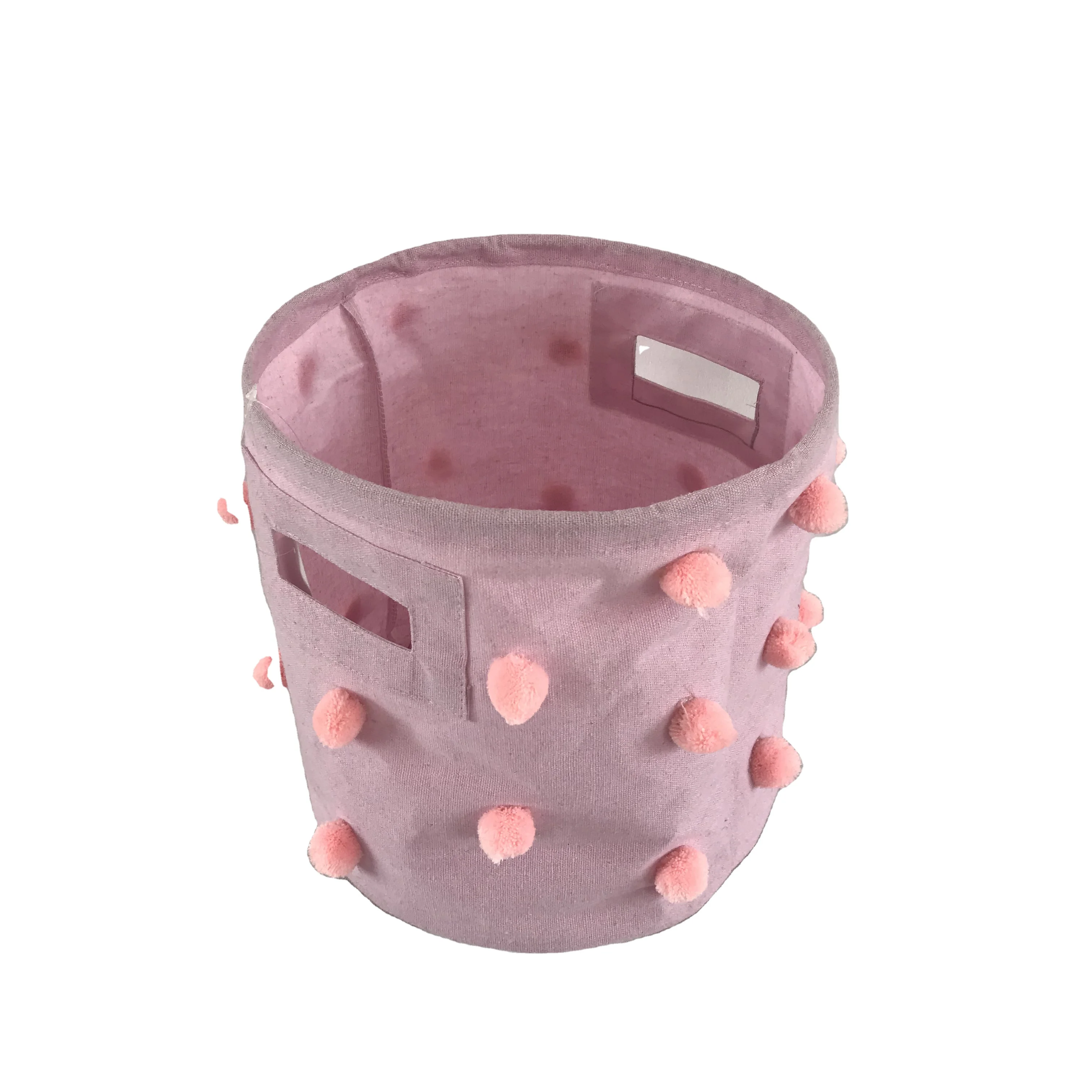 Amazon Hot Sell Foldable Basket Canvas Basket with Pompom