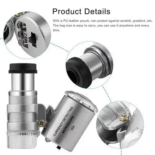 60X ручное увеличительное стекло, мини Карманный микроскоп, лупа, УФ-детектор валют, Ювелирная Лупа со светодиодной подсветкой