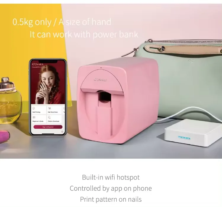 Small 3D Intelligent Nail Printing Machine O2 Automatic Smart Mobile Wifi  DIY Nail Printer