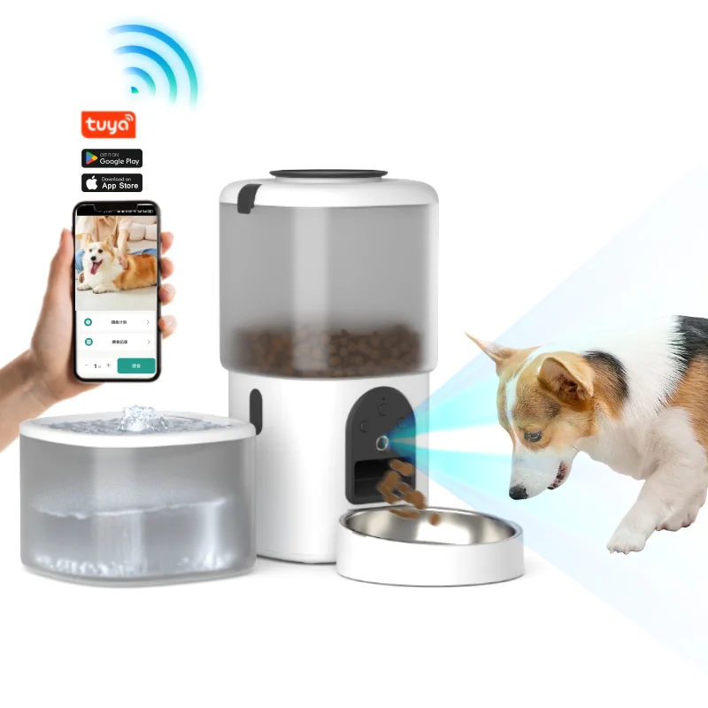 2 in 1 wifi dog cat water drinking fountain food feeder dispenser microchip smart automatic pet food feeder bowl for dog cat
