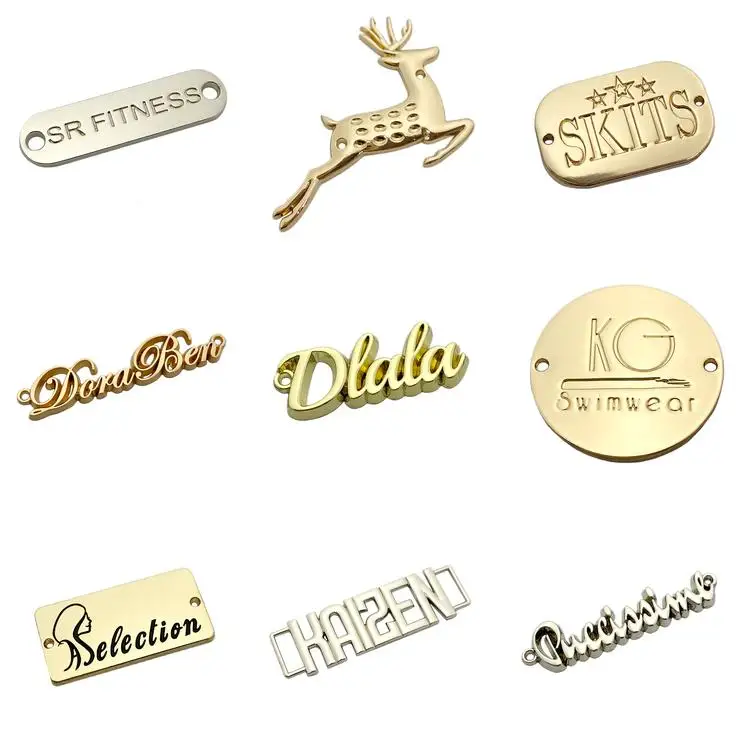 High quality customized fashion tag engraved brand name clothing metal plate with holes