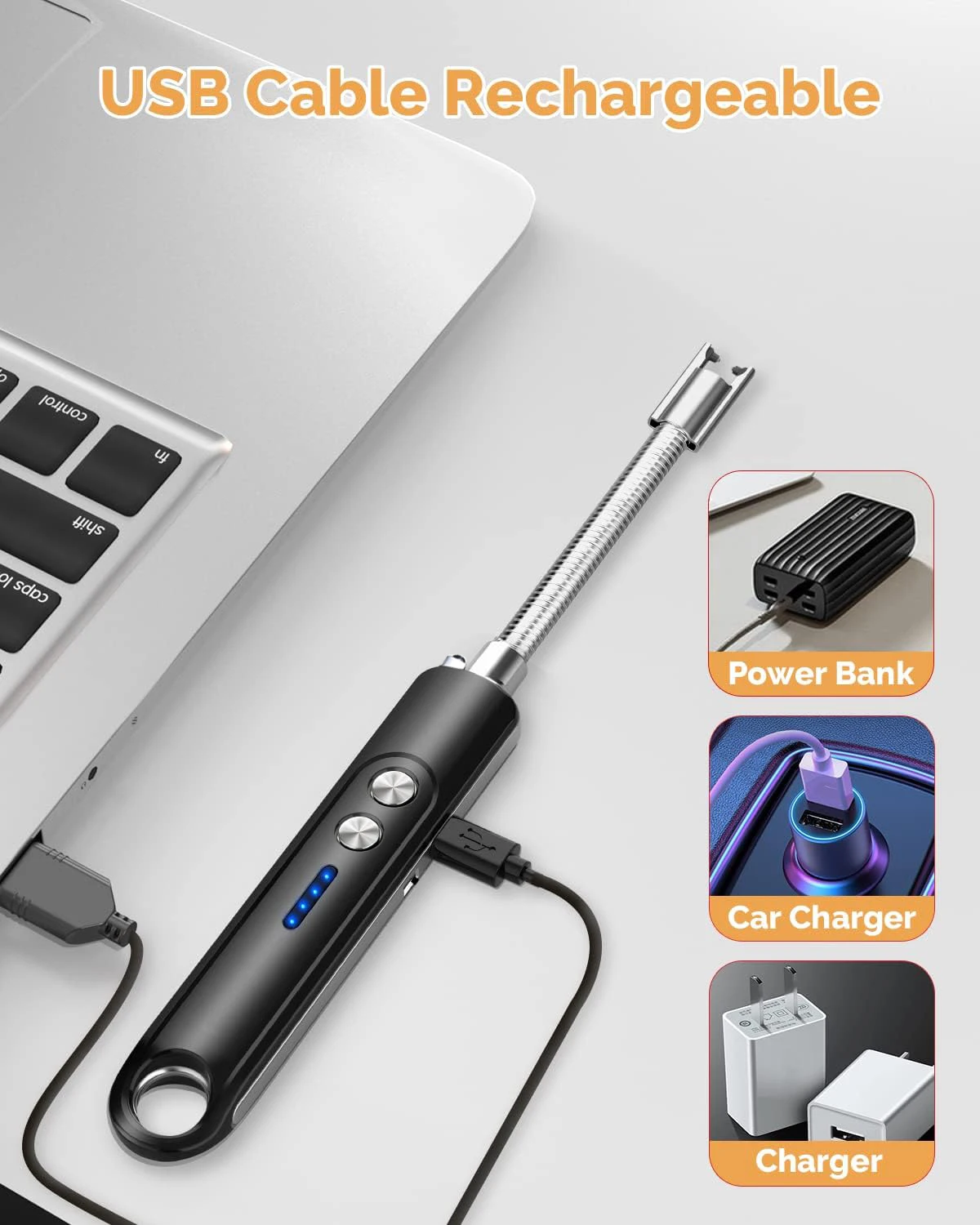 Upgraded Gooseneck Electric Long Candle Lighter, Usb Rechargeable Arc Lighter With Led Battery Display Windproof For Kitchen BBQ