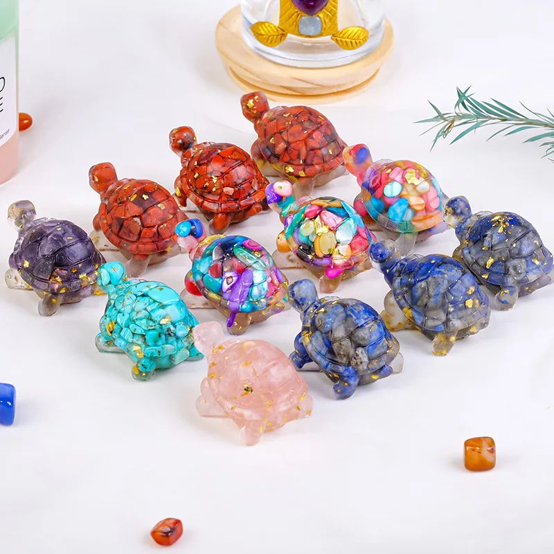 Natural Crystal Resin Natural Stone Gravel Resin Turtle Animal Gift Home Decoration Handmade