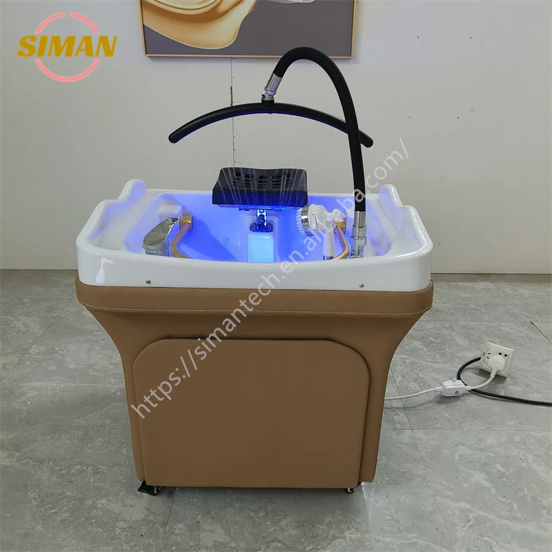 Siman Portable Shampoo Bowl Factory Wholesale Adjustable Shampoo Basin Pipes Connected Sink With Steamer and Steaming Hood