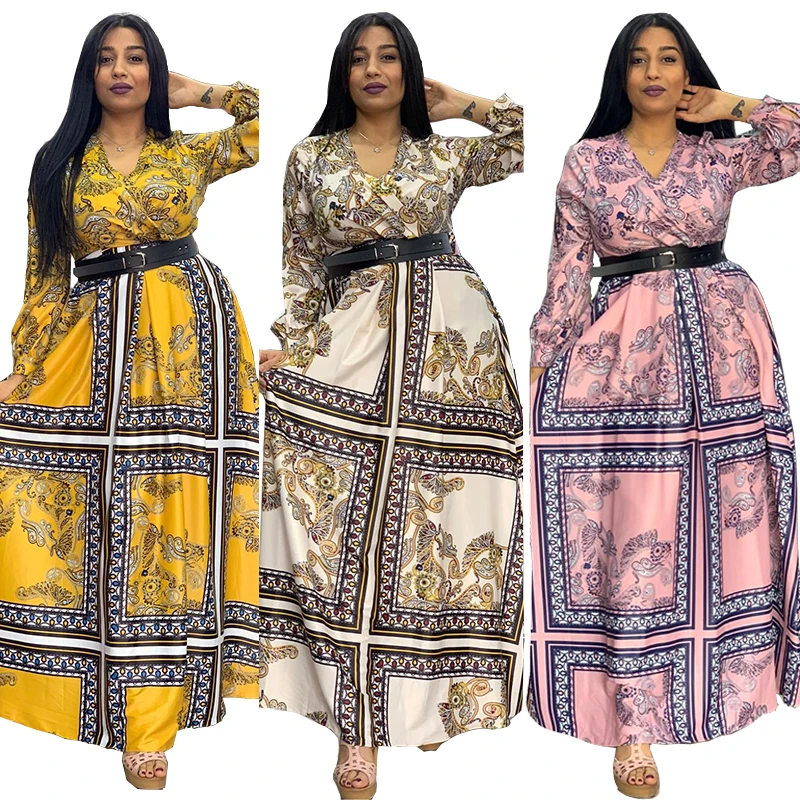 African Large Print Skirt Autumn Long Sleeve Casual Dress Fashion Daily Wild Maxi Dresses