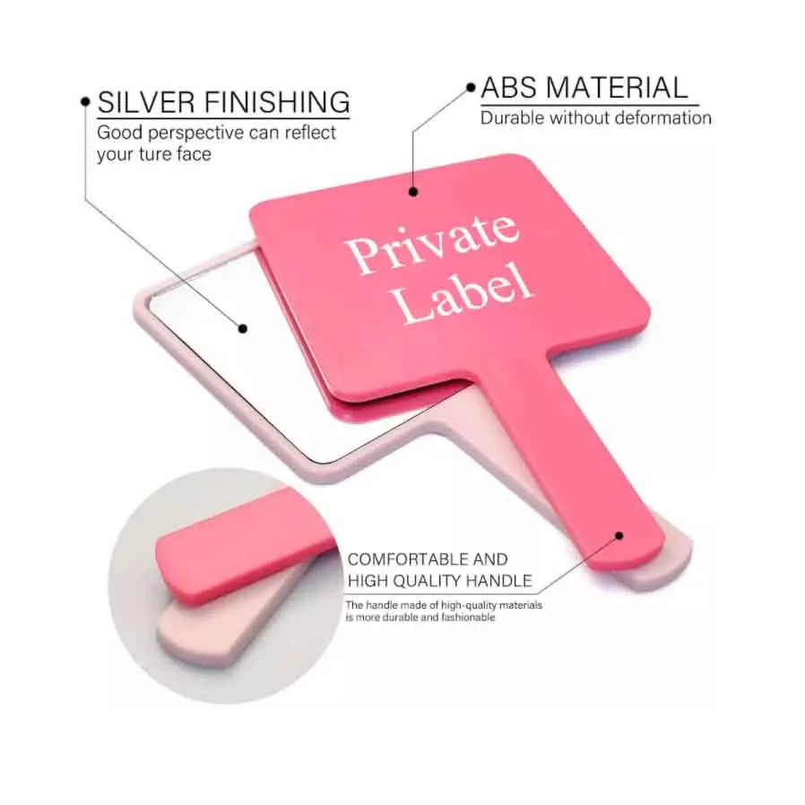Private Label Free Logo Makeup Mirror Custom Logo Private Label Hand Pocket Mirror Wholesale ABS Plastic Hand Makeup Mirror