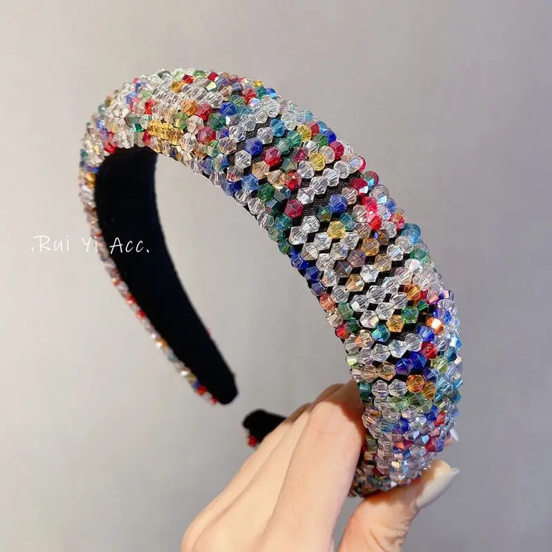 
Wholesale Fashion Luxury Diamond Hairband Women Hair Accessories Beaded Baroque Bling Crystal Padded Rhinestone Headband 