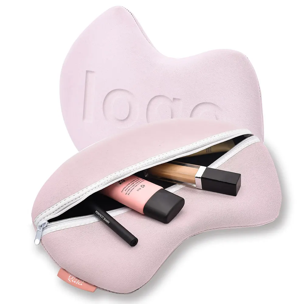 Custom logo printing pink eco friendly neoprene organizer make up pouch bag mini travel cosmetic bags plastic makeup bag