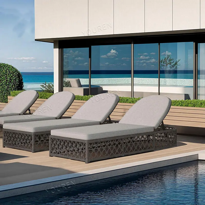 High Quality Sun Lounger Beach Bed Wholesale Rope Weaving Garden Sun Lounger Outdoor Lounge Beach Chair