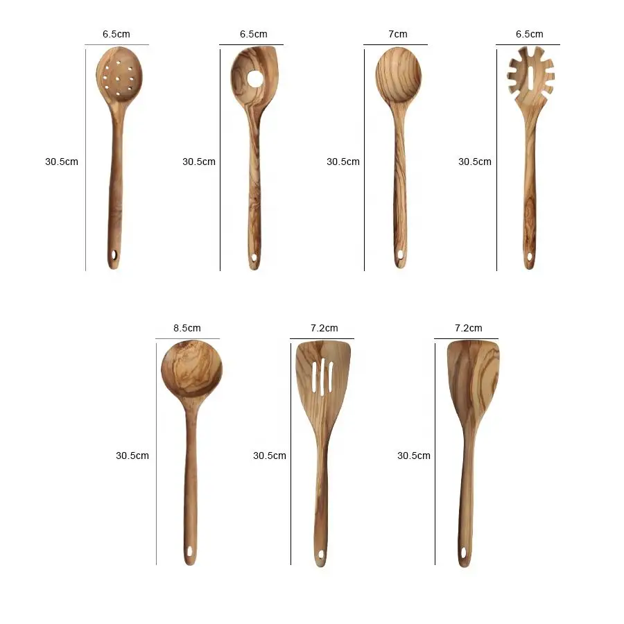 Amazon Hot Sales Bulk Olive Wood Kitchen Utensils Set Cooking Tools