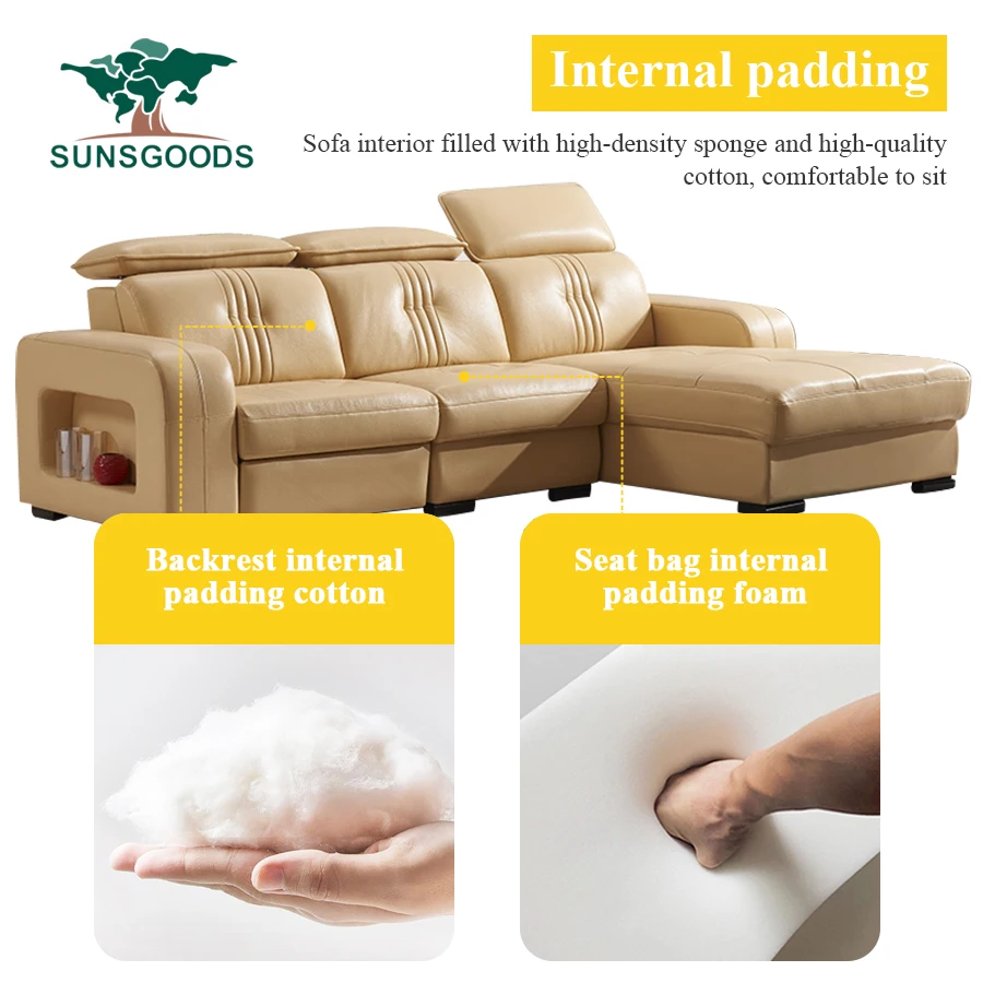 Wholesale Modern Designs Canape Cuire Large Size Brown Couch Living Room Corner Electric Recliner l Shape Genuine Leather Sofa