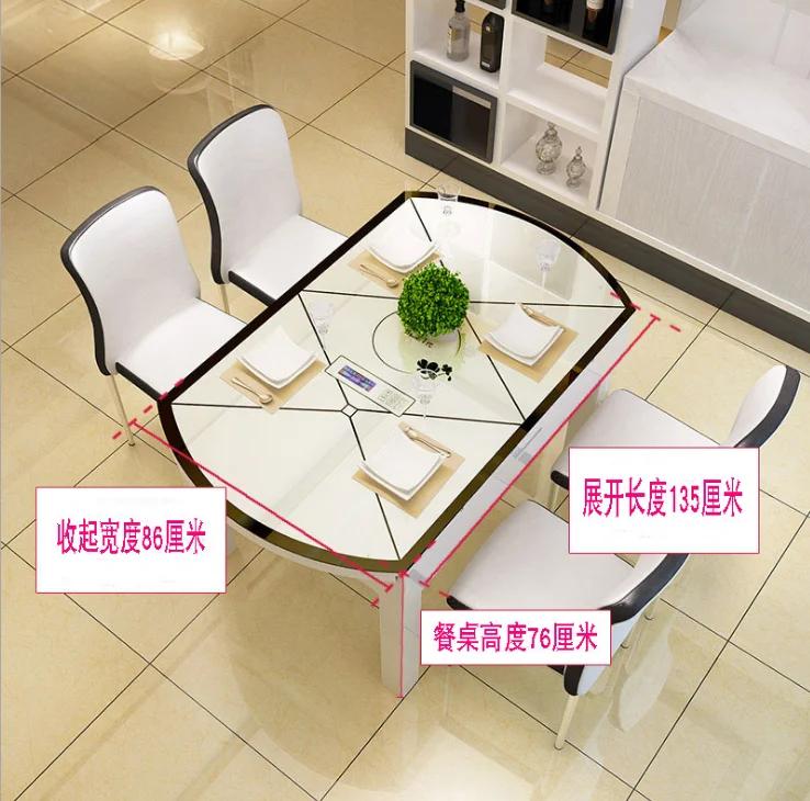 Dining table and chair combination modern minimalist living room small apartment telescopic folding household round dining table