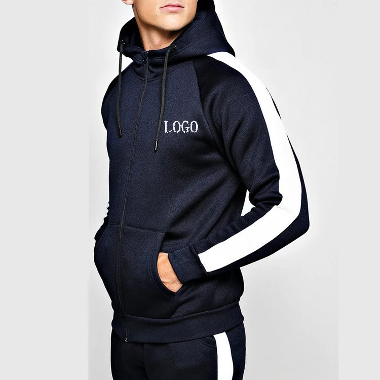 Мужские комплекты нижнего белья из 2 предметов, Мужская одежда, спортивный костюм для бега, комплекты Создай свой собственный логотип хлопковая флисовая синий полосатый мужской спортивный костюм