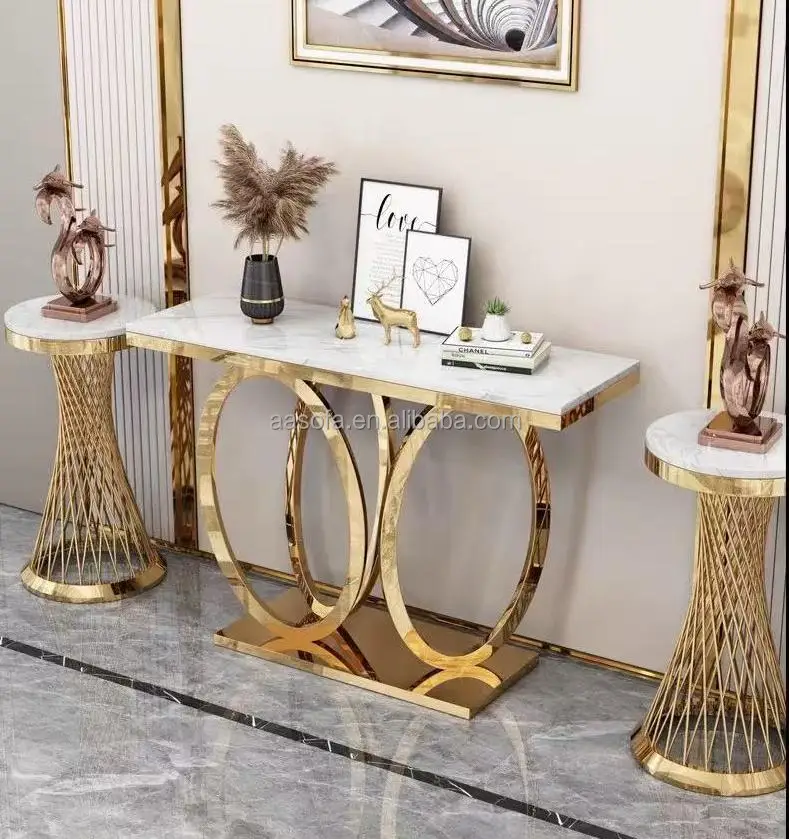 Luxury Rustic Console Table with Mirror Modern Hallway Brass Stainless Steel 1- piece Table De Console Sofa TV Table legs design