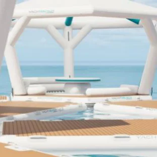 floating water island party island inflatable  tent on water with pavilion canopy