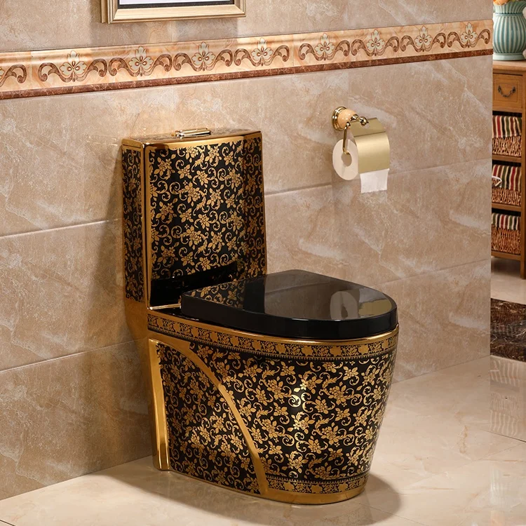 Bathroom ceramic sanitary ware black golden  toilet gold wc toilet bowl in Middle East European countries