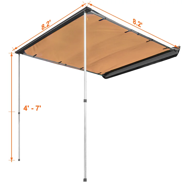 Hot Sale 2.5*2.5m SUV/4x4/4wd Car Roof Top Tents for 3-4 person Waterproof Portable Vehicle Side Awning with Poles