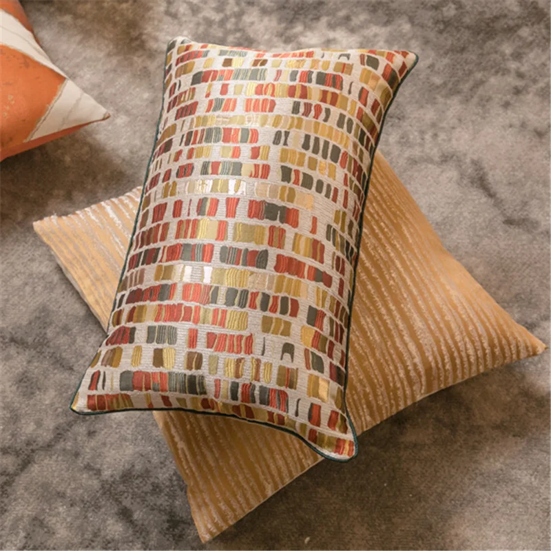 Light luxury orange jacquard pillow model home furnishing museum living room sofa cushion waist pillowcase custom