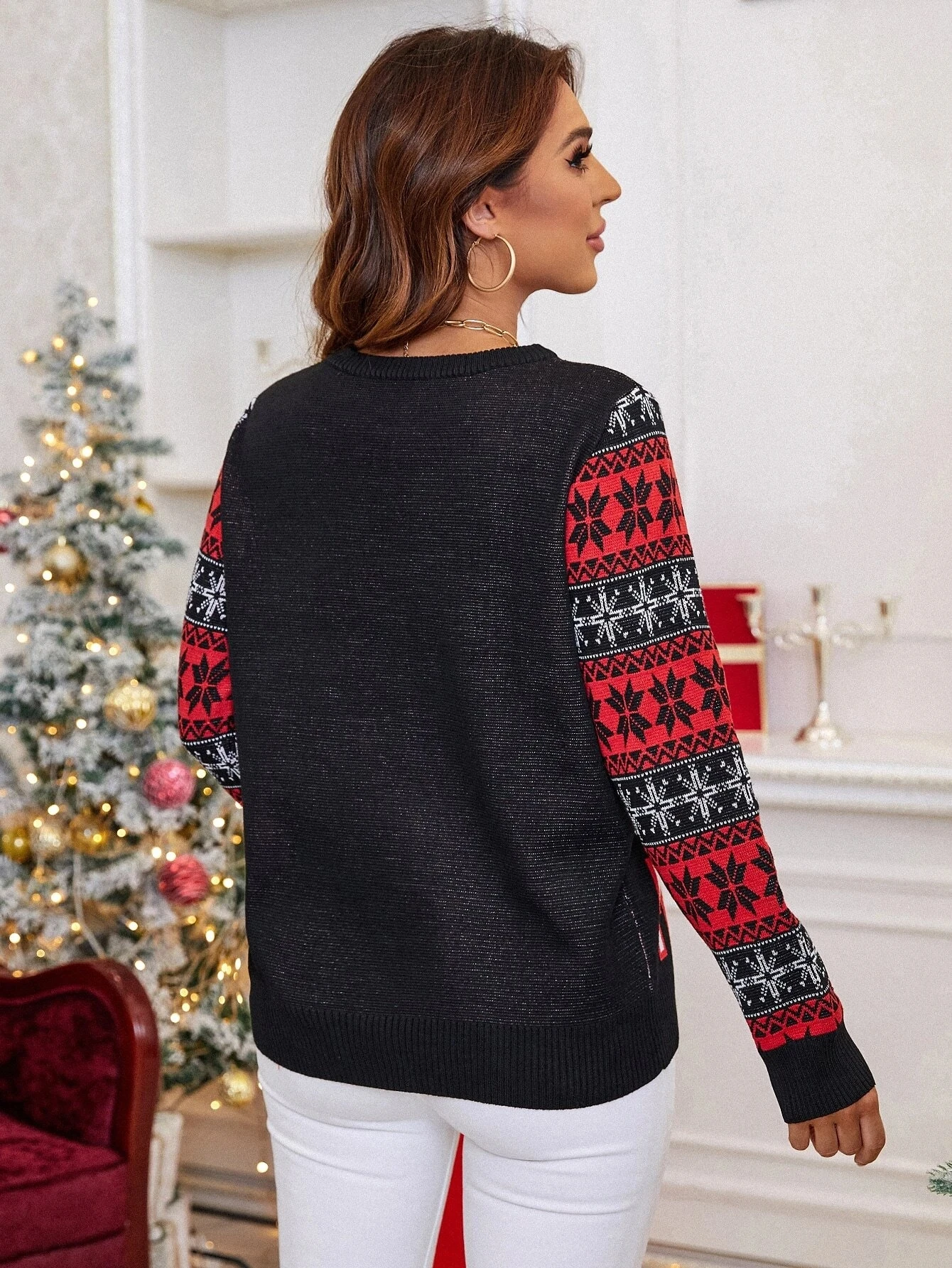 2021 design models Christmas Pattern Round Neck Letter Sweater for women