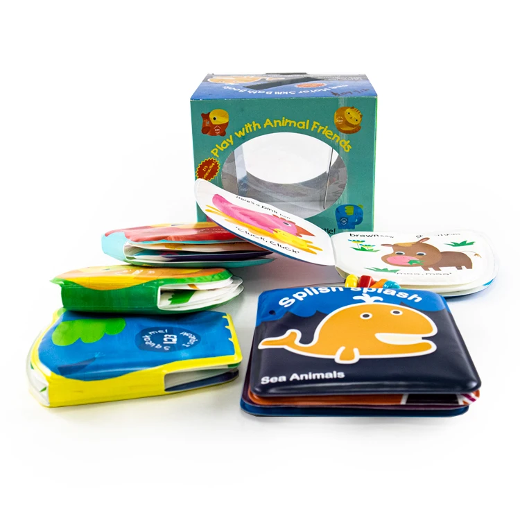 Baby Toddlers Bathing Waterproof Animals Pictures Bath Book Set With Box Packing