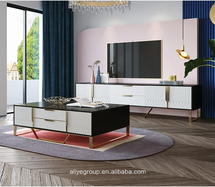stainless steel tv stand living room furniture with gold color